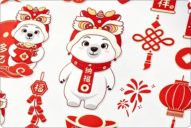 春节熊猫与中国结贴纸设计